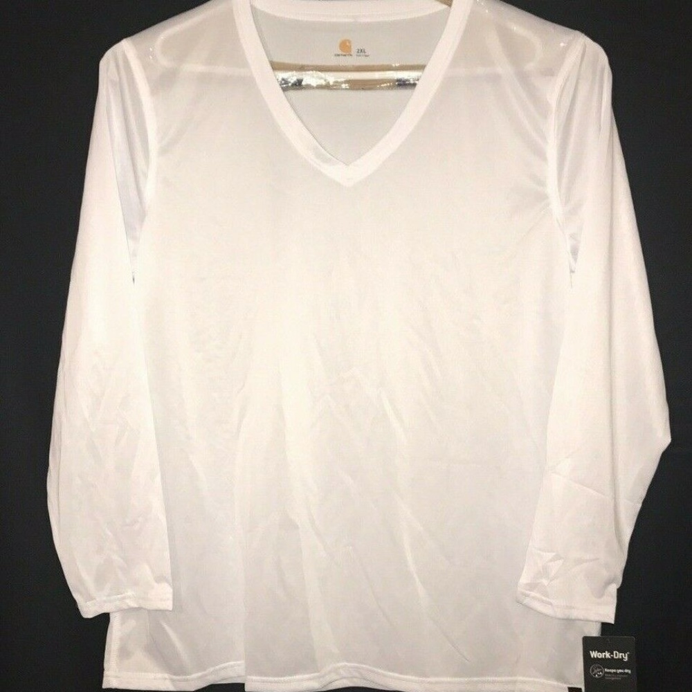 Men Carhartt 2XL Work Dry V-neck long sleeve white